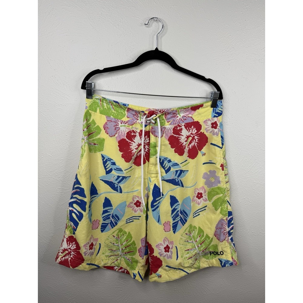 Polo Sport Ralph Lauren Swim Trunks Shorts Mens Yellow Floral Boardshorts 32